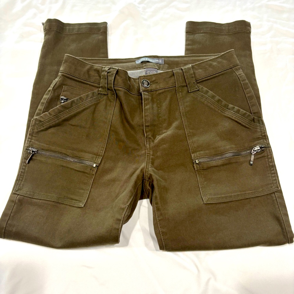 Kate & Mallory jeans pants 6 ankle zip olive green stretch mid rise